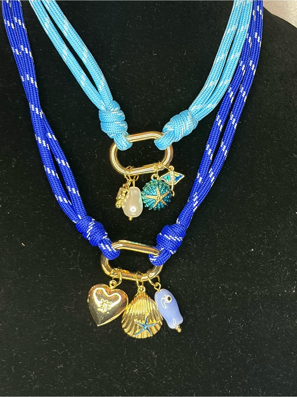 Layered Blue Nautical Charm Necklace with Gold Accents